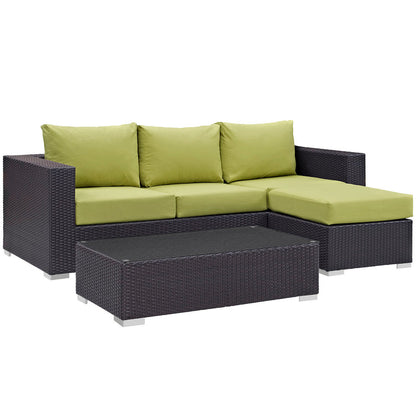 Convene 3 Piece Outdoor Patio Sofa Set - Espresso Peridot