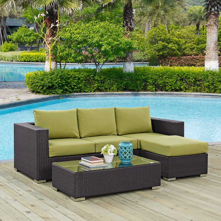 Convene 3 Piece Outdoor Patio Sofa Set - Espresso Peridot