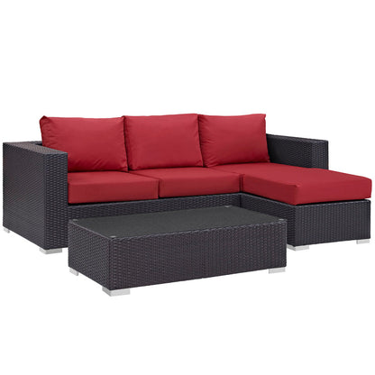 Convene 3 Piece Outdoor Patio Sofa Set - Espresso Red