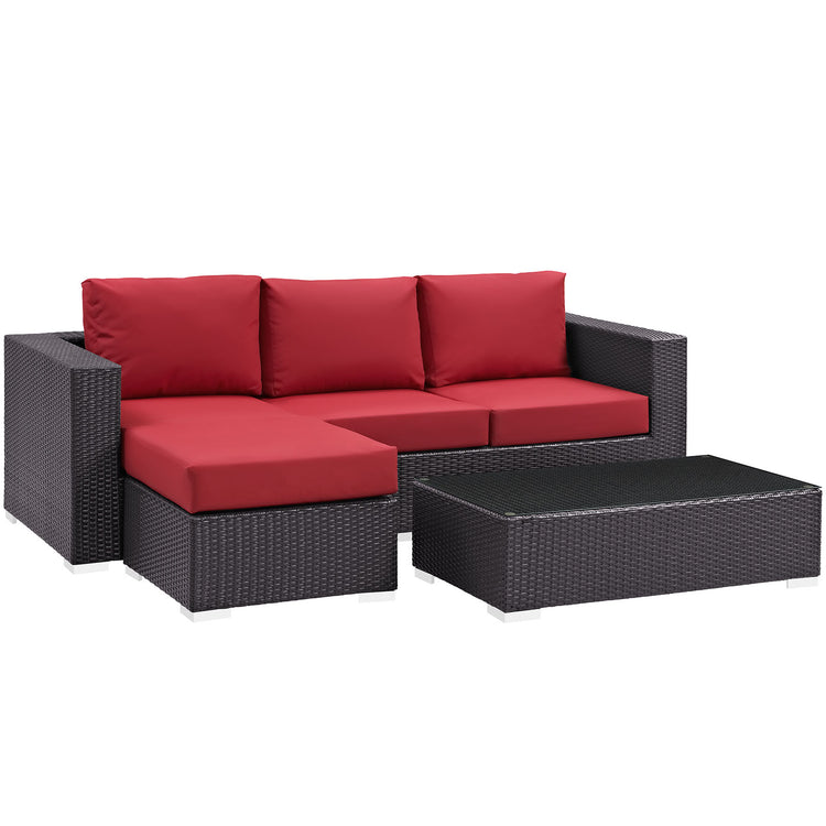 Convene 3 Piece Outdoor Patio Sofa Set - Espresso Red