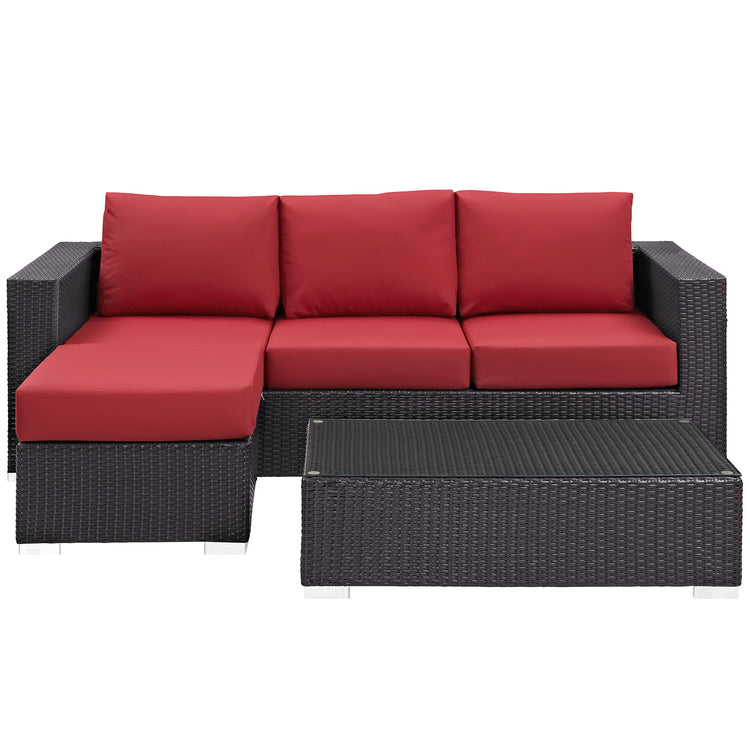 Convene 3 Piece Outdoor Patio Sofa Set - Espresso Red