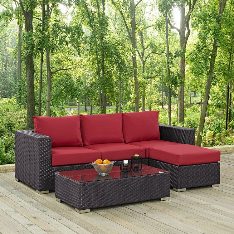 Convene 3 Piece Outdoor Patio Sofa Set - Espresso Red