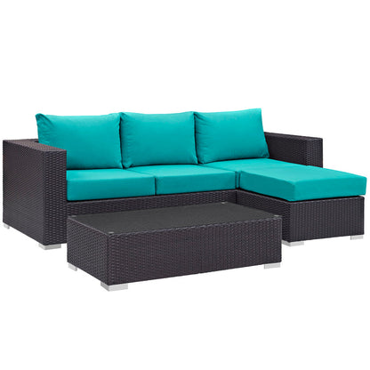 Convene 3 Piece Outdoor Patio Sofa Set - Espresso Turquoise