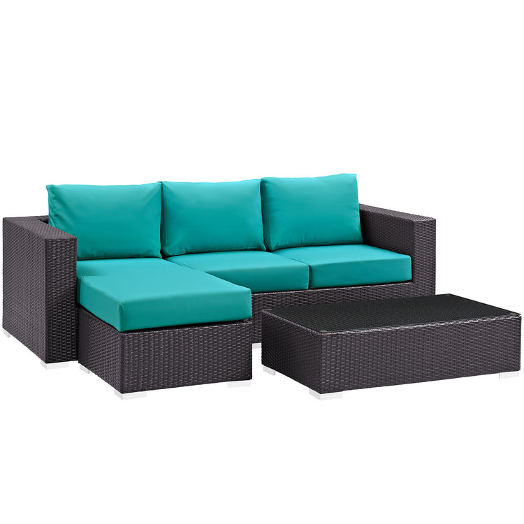 Convene 3 Piece Outdoor Patio Sofa Set - Espresso Turquoise