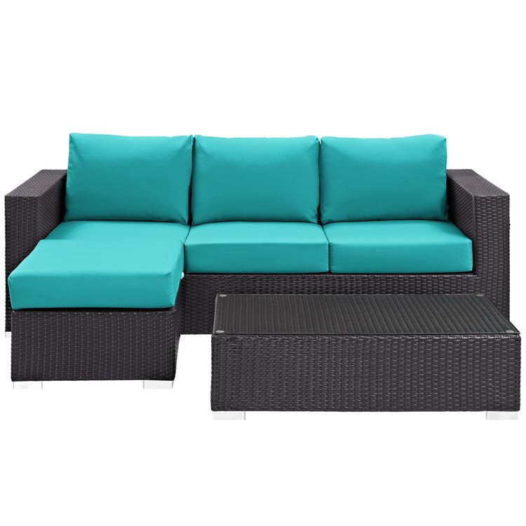 Convene 3 Piece Outdoor Patio Sofa Set - Espresso Turquoise