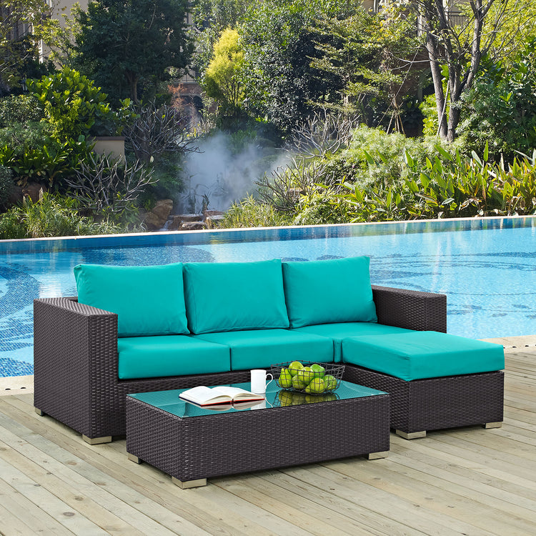 Convene 3 Piece Outdoor Patio Sofa Set - Espresso Turquoise