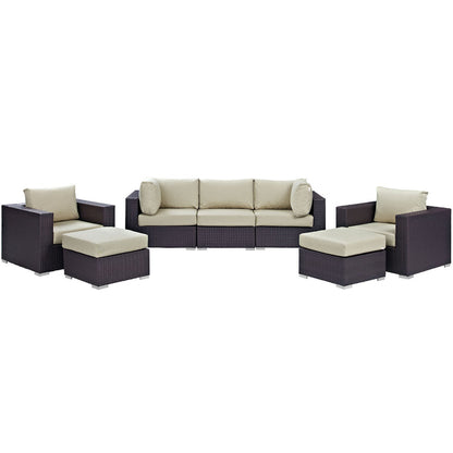 Convene 7 Piece Outdoor Patio Sectional Set - Espresso Beige