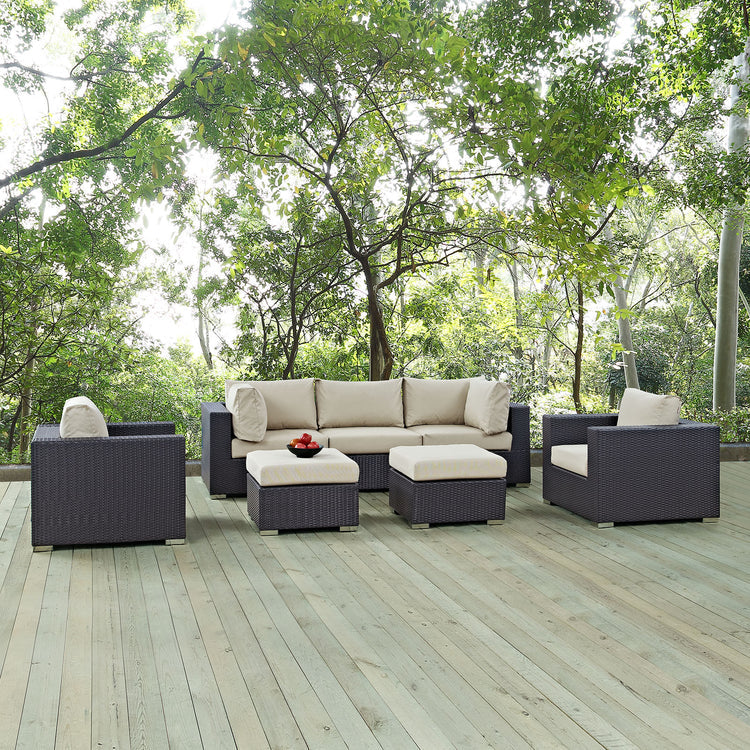 Convene 7 Piece Outdoor Patio Sectional Set - Espresso Beige