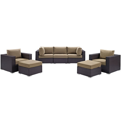 Convene 7 Piece Outdoor Patio Sectional Set - Espresso Mocha
