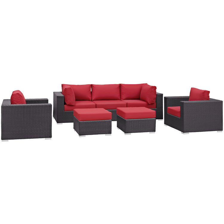 Convene 7 Piece Outdoor Patio Sectional Set - Espresso Red