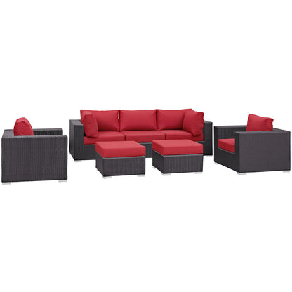 Convene 7 Piece Outdoor Patio Sectional Set - Espresso Red