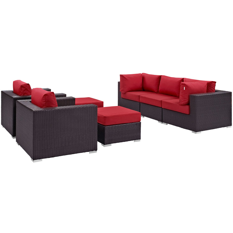 Convene 7 Piece Outdoor Patio Sectional Set - Espresso Red