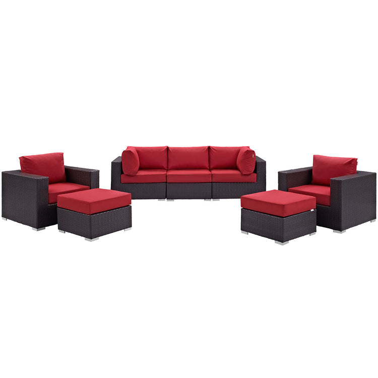 Convene 7 Piece Outdoor Patio Sectional Set - Espresso Red