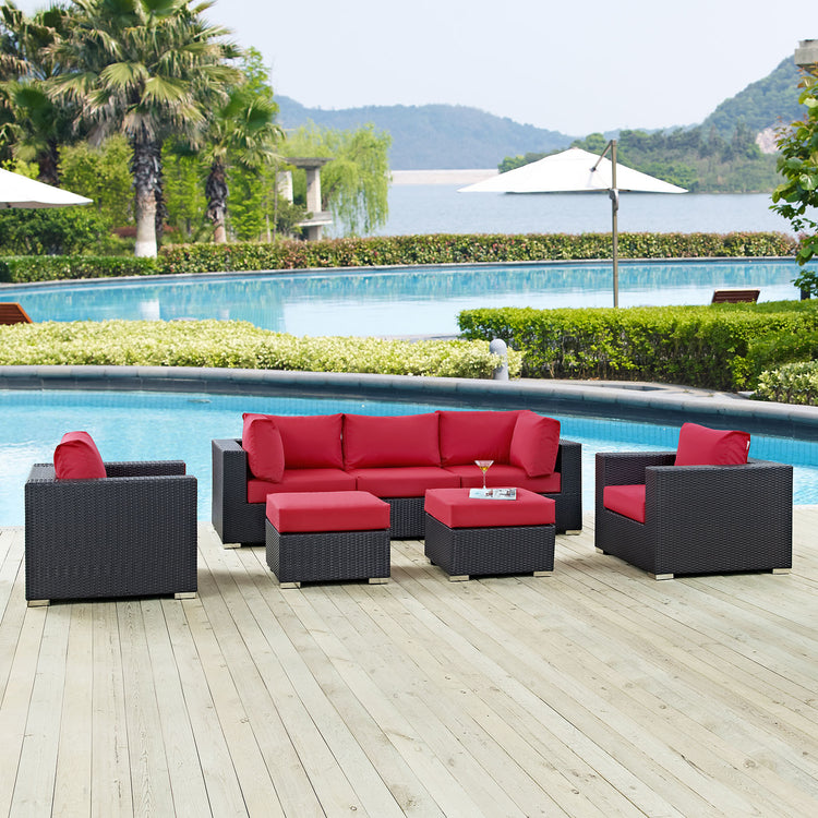 Convene 7 Piece Outdoor Patio Sectional Set - Espresso Red