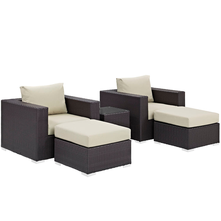Convene 5 Piece Outdoor Patio Sectional Set - Espresso Beige