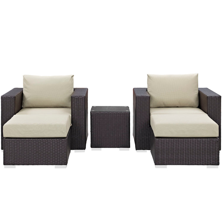 Convene 5 Piece Outdoor Patio Sectional Set - Espresso Beige