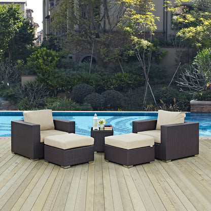 Convene 5 Piece Outdoor Patio Sectional Set - Espresso Beige