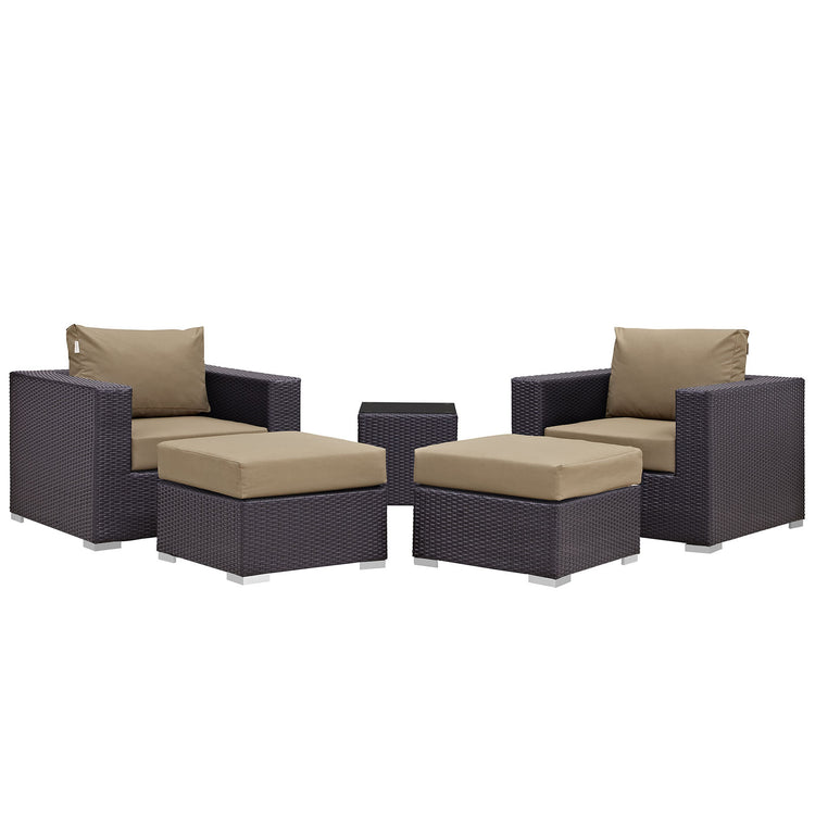 Convene 5 Piece Outdoor Patio Sectional Set - Espresso Mocha
