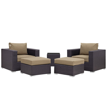 Convene 5 Piece Outdoor Patio Sectional Set - Espresso Mocha