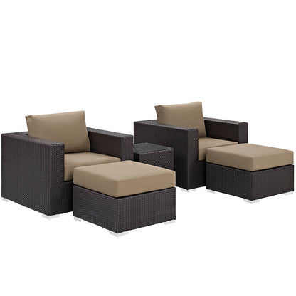 Convene 5 Piece Outdoor Patio Sectional Set - Espresso Mocha