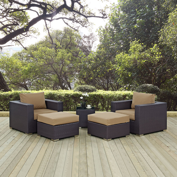 Convene 5 Piece Outdoor Patio Sectional Set - Espresso Mocha