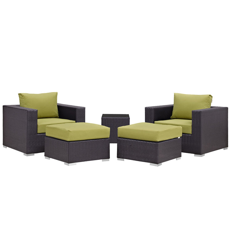Convene 5 Piece Outdoor Patio Sectional Set - Espresso Peridot