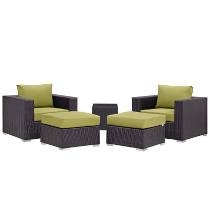 Convene 5 Piece Outdoor Patio Sectional Set - Espresso Peridot