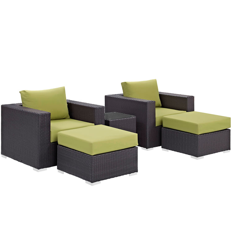 Convene 5 Piece Outdoor Patio Sectional Set - Espresso Peridot