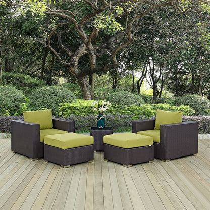 Convene 5 Piece Outdoor Patio Sectional Set - Espresso Peridot