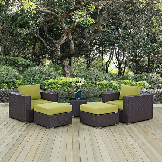 Convene 5 Piece Outdoor Patio Sectional Set - Espresso Peridot