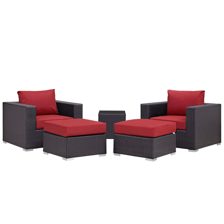Convene 5 Piece Outdoor Patio Sectional Set - Espresso Red