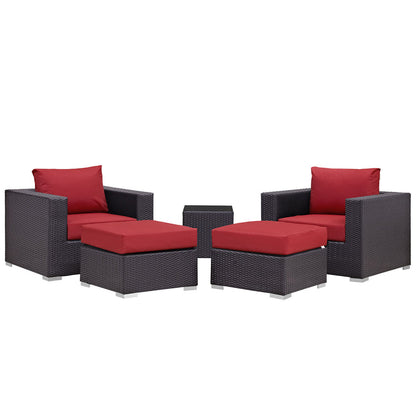 Convene 5 Piece Outdoor Patio Sectional Set - Espresso Red