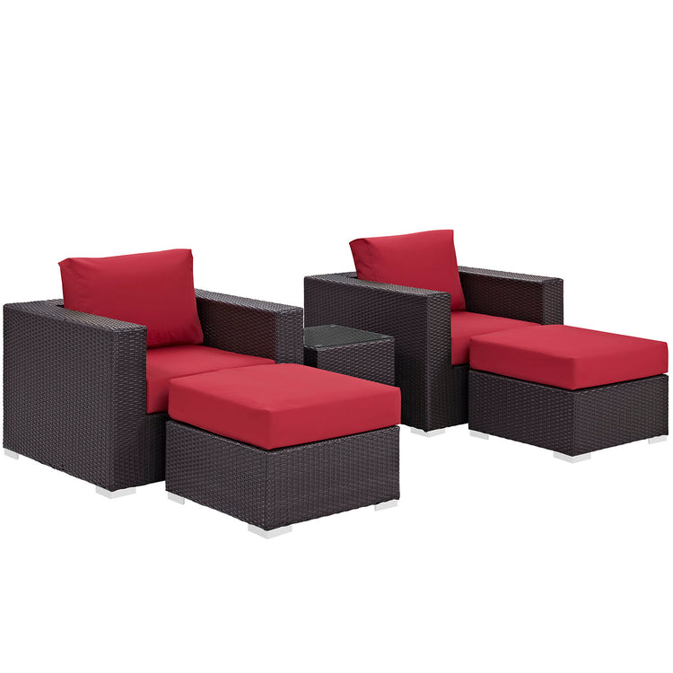 Convene 5 Piece Outdoor Patio Sectional Set - Espresso Red