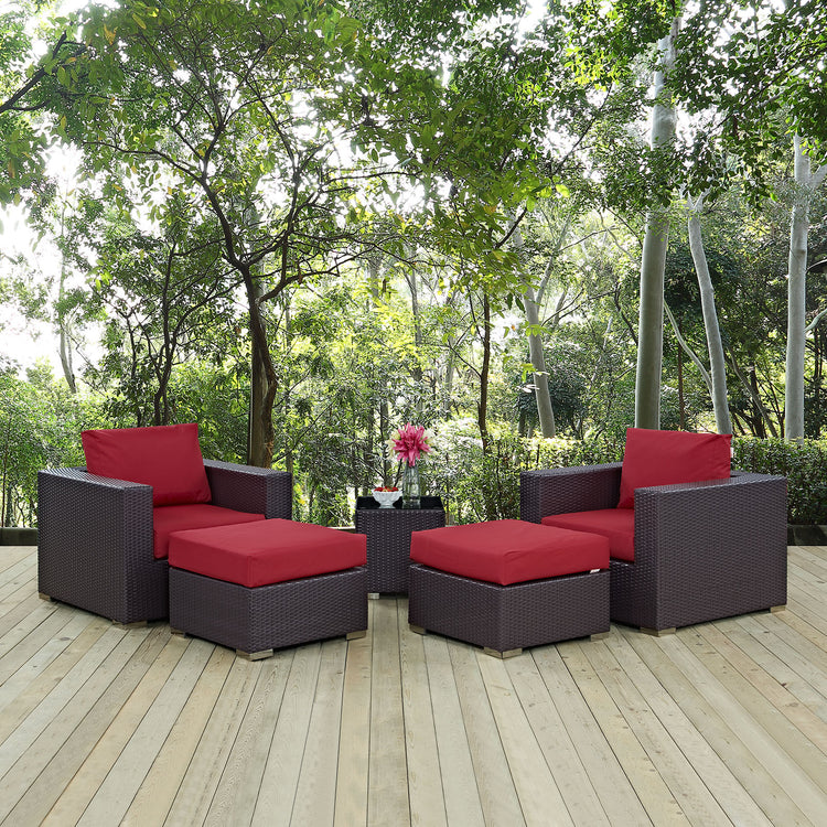 Convene 5 Piece Outdoor Patio Sectional Set - Espresso Red