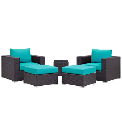 Convene 5 Piece Outdoor Patio Sectional Set - Espresso Turquoise