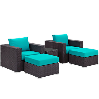 Convene 5 Piece Outdoor Patio Sectional Set - Espresso Turquoise