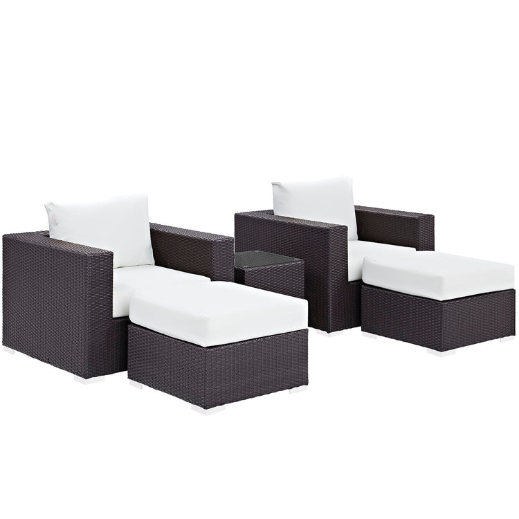 Convene 5 Piece Outdoor Patio Sectional Set - Espresso White