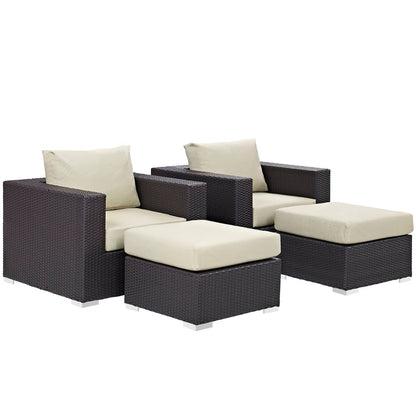 Convene 4 Piece Outdoor Patio Sectional Set - Espresso Beige