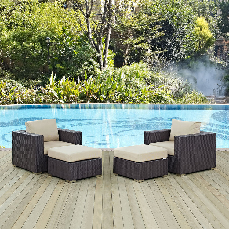 Convene 4 Piece Outdoor Patio Sectional Set - Espresso Beige