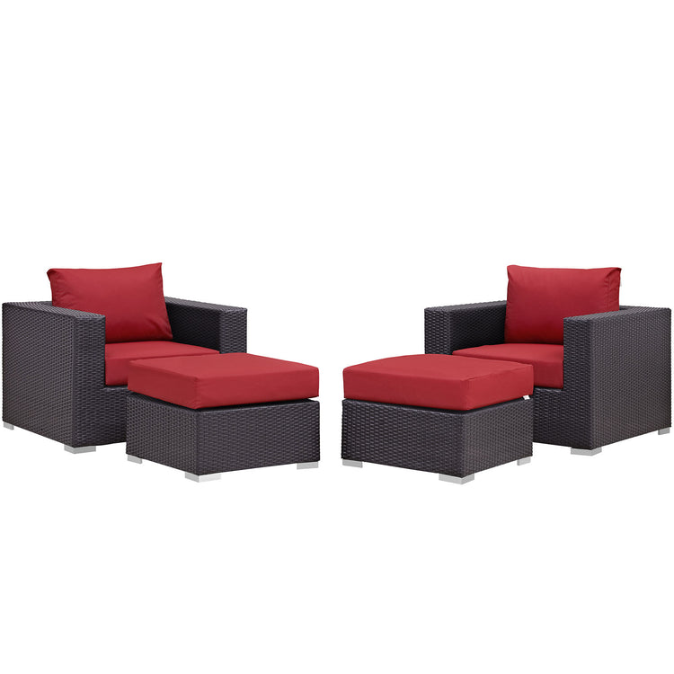 Convene 4 Piece Outdoor Patio Sectional Set - Espresso Red