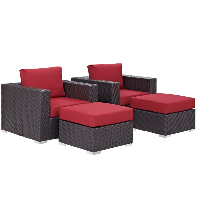 Convene 4 Piece Outdoor Patio Sectional Set - Espresso Red