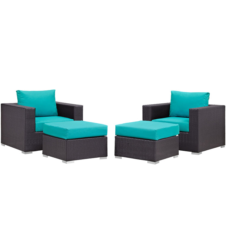Convene 4 Piece Outdoor Patio Sectional Set - Espresso Turquoise