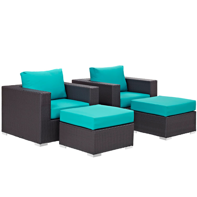 Convene 4 Piece Outdoor Patio Sectional Set - Espresso Turquoise
