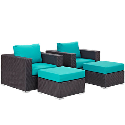 Convene 4 Piece Outdoor Patio Sectional Set - Espresso Turquoise