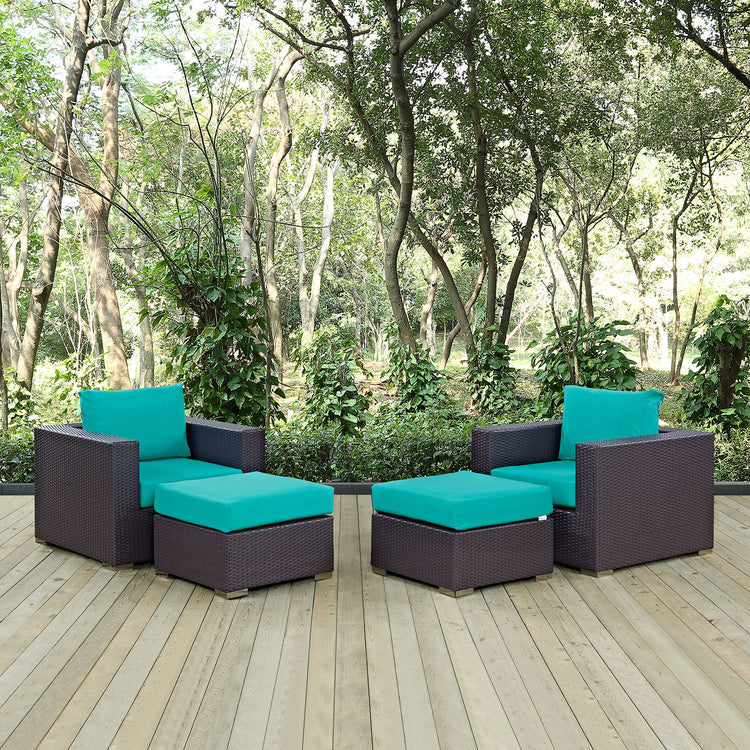 Convene 4 Piece Outdoor Patio Sectional Set - Espresso Turquoise