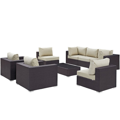 Convene 8 Piece Outdoor Patio Sectional Set - Espresso Beige