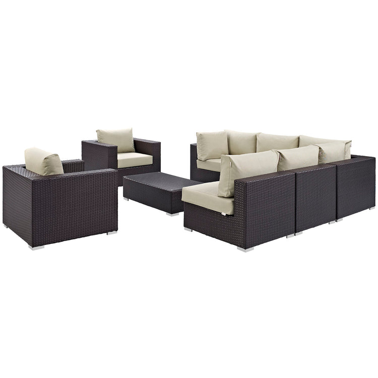 Convene 8 Piece Outdoor Patio Sectional Set - Espresso Beige