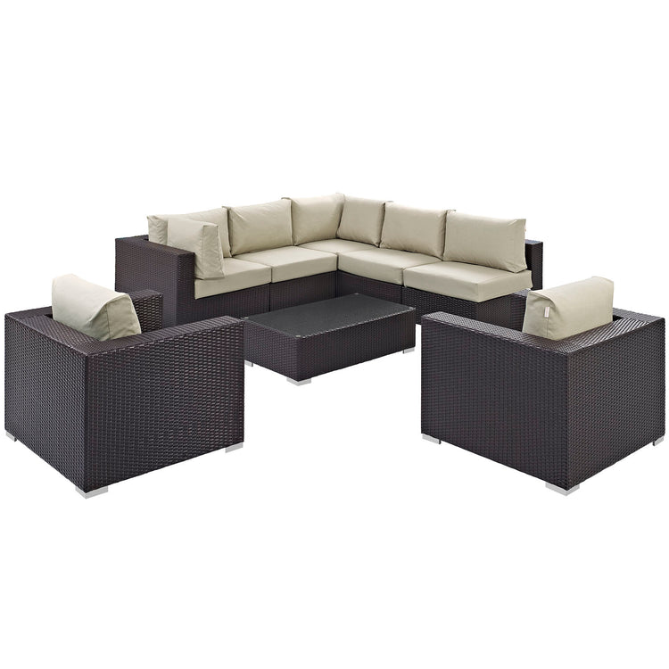 Convene 8 Piece Outdoor Patio Sectional Set - Espresso Beige