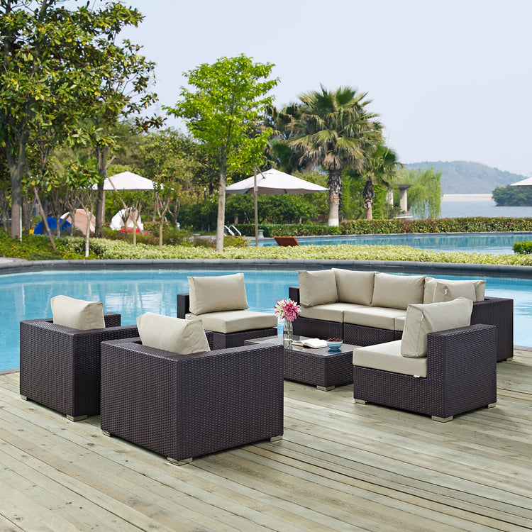 Convene 8 Piece Outdoor Patio Sectional Set - Espresso Beige