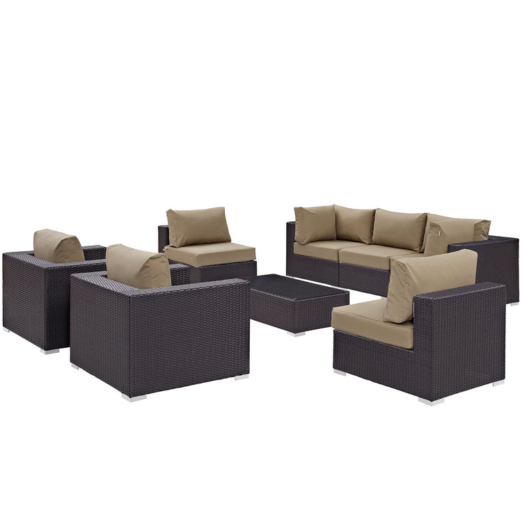 Convene 8 Piece Outdoor Patio Sectional Set - Espresso Mocha